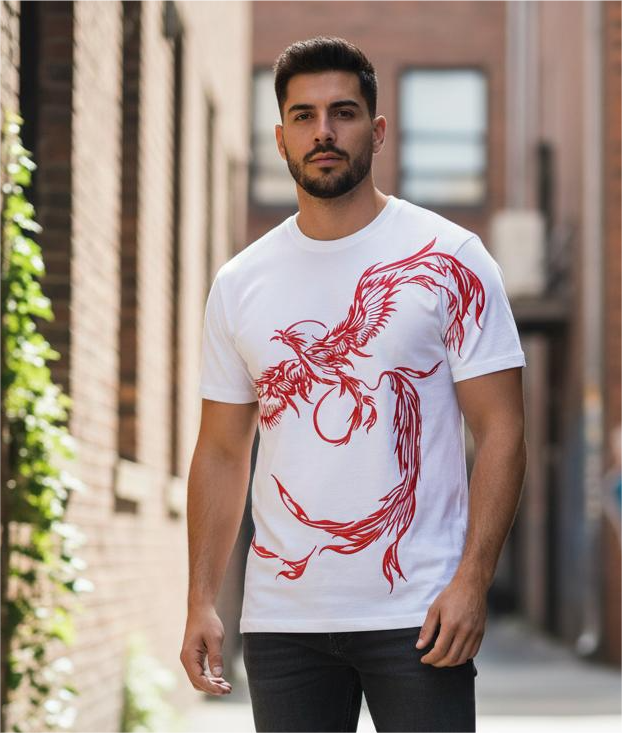 LEOTUDE Man Cotton Blend Graphic Print Round Neck Half Sleeve Drop Shoulder Oversized T Shirt